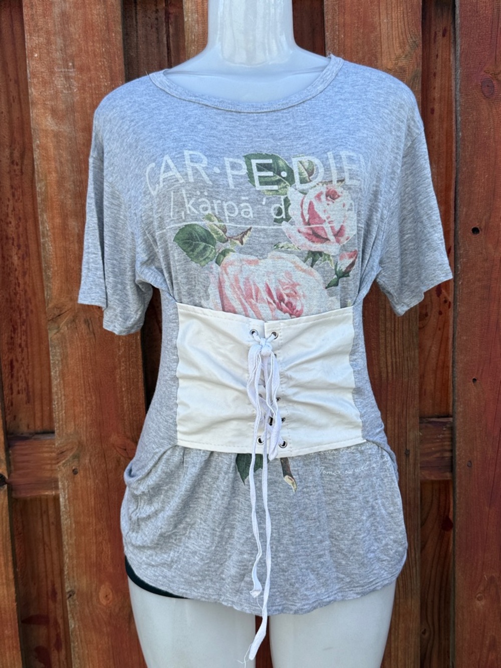 Papaya Gray Floral Lace-Up Corset Tee Size M